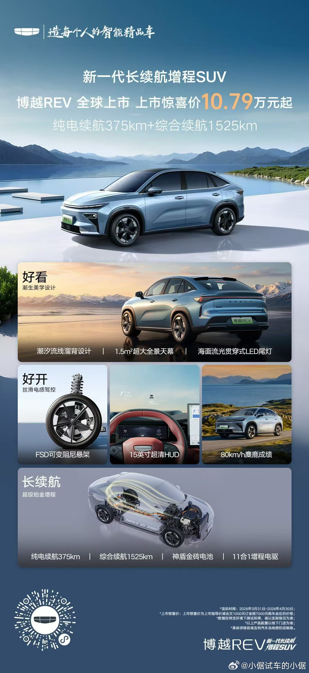 哇，现在的吉利这么拼的吗？博越REV全球上市上市惊喜价10.79万元起！纯电续航