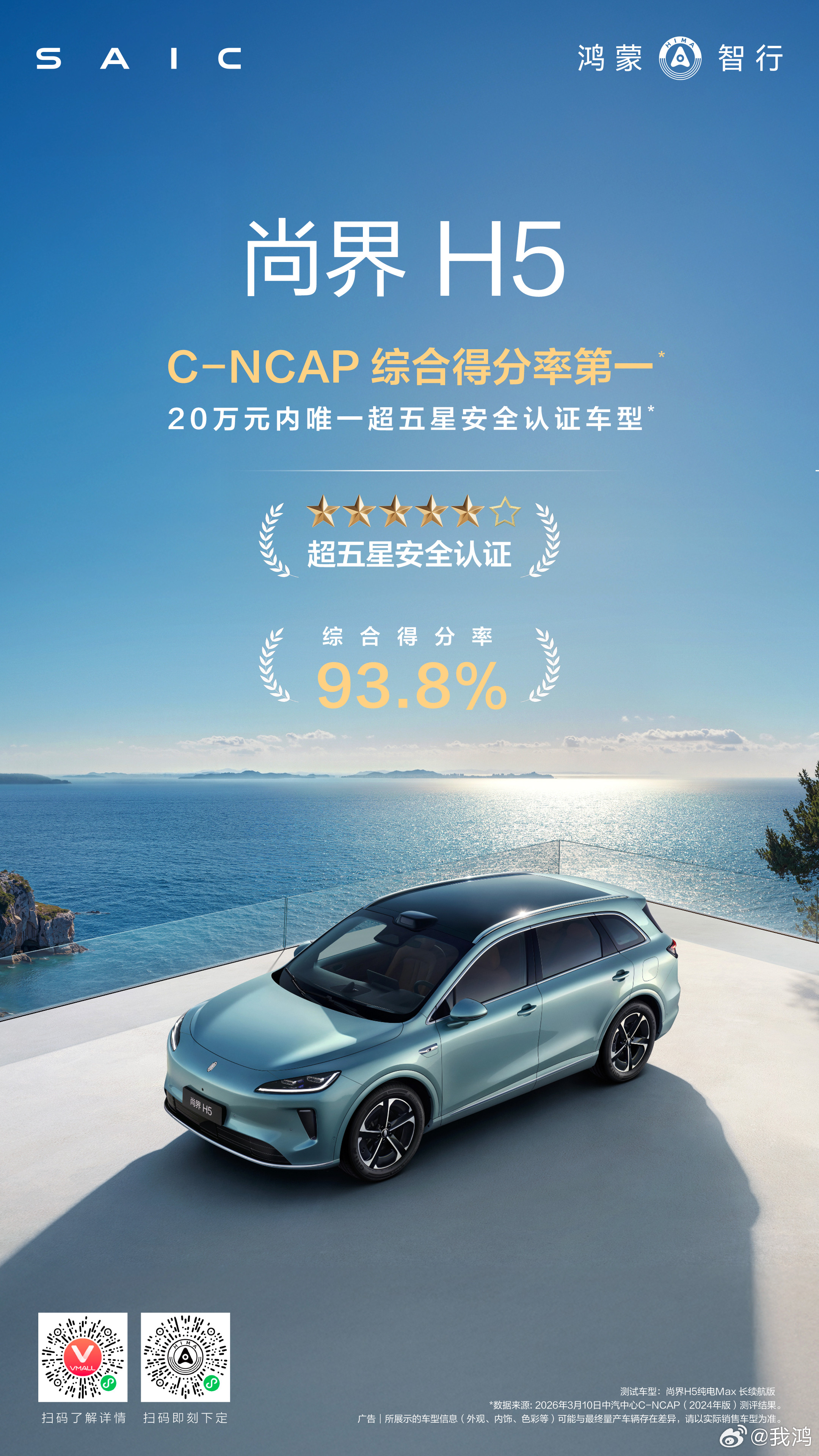 尚界H5以C-NCAP综合得分率93.8%的成绩荣获第一！成为20万元内唯一超