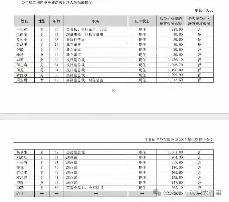 看了比亚迪公司高管的年薪，尤其是看到有一位叫李柯的女执行副总裁年薪达到1400多