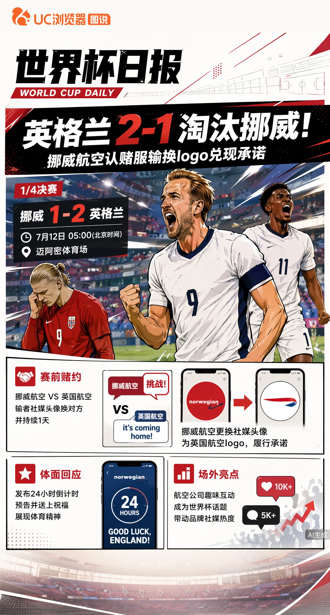英格兰2-1淘汰挪威！挪威航空认赌服输换logo兑现承诺