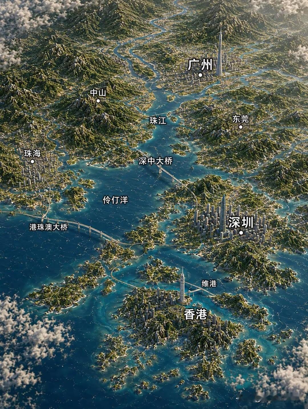 粤港澳大湾区：中国蓬勃发展的活力高地！摊开珠江口的立体地图，珠江裹挟着沃土奔流