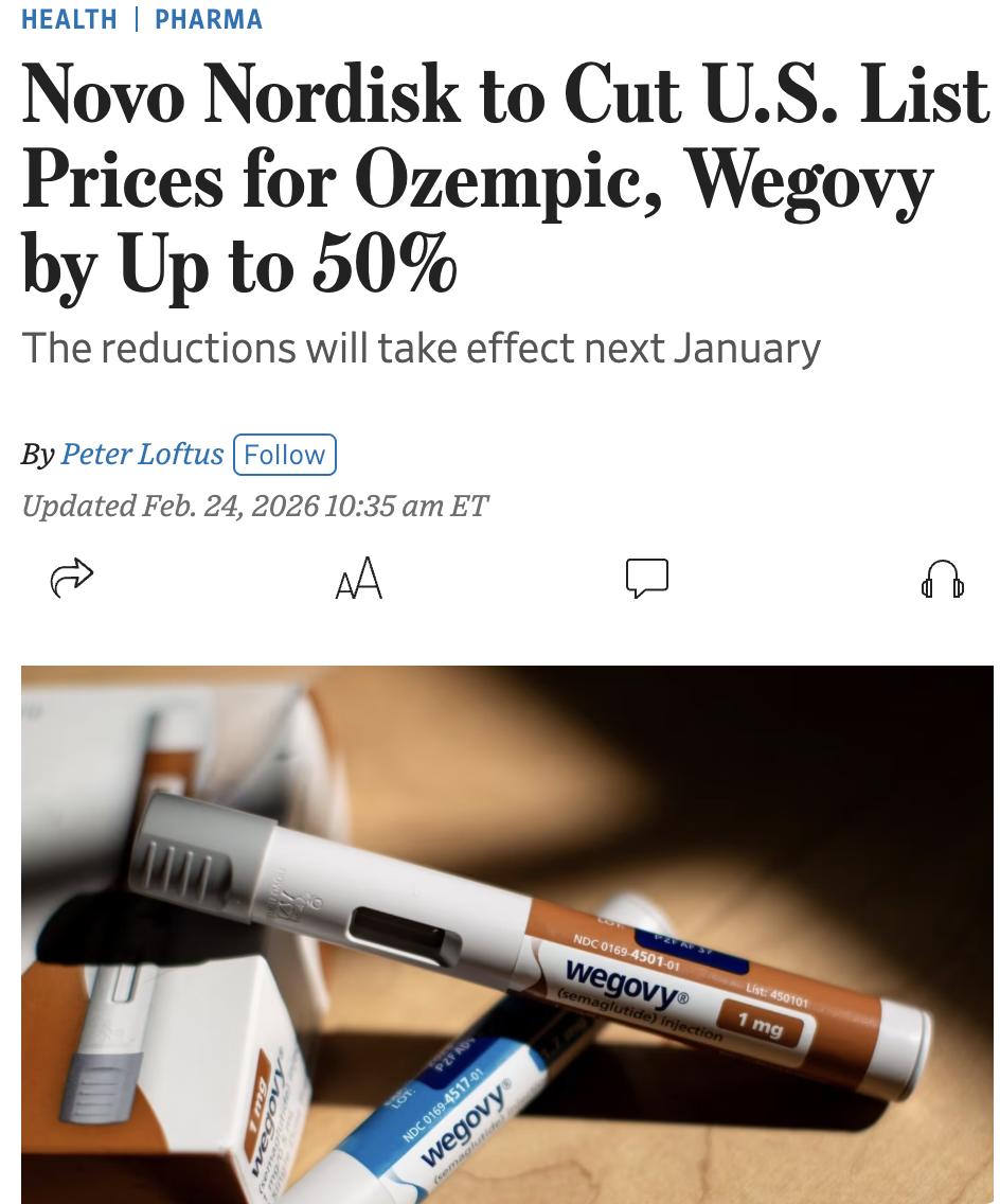 美媒：诺和诺德计划从2027年1月1日起将其热门减肥药Wegovy和糖尿病药物O