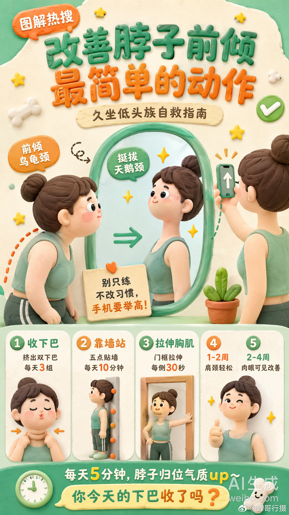 改善脖子前倾最简单的动作久坐低头族看过来！脖子前倾（俗称“乌龟颈”）不仅影响气