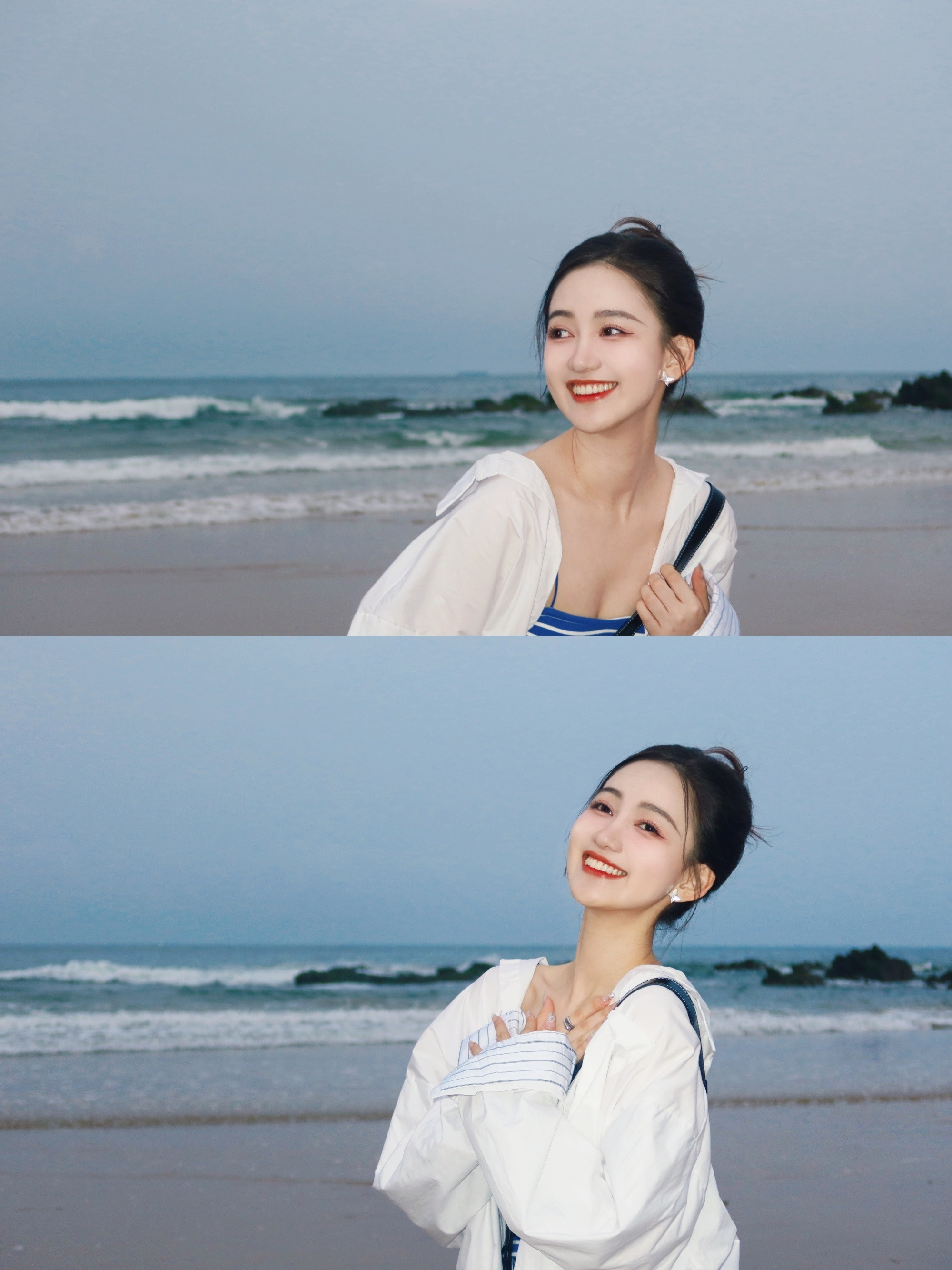 马萱，条纹吊带，青春感满满​​​