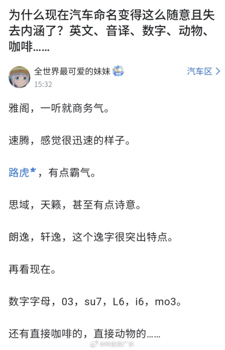 妹子吐槽国产汽车起名太土，不如海外品牌有内涵