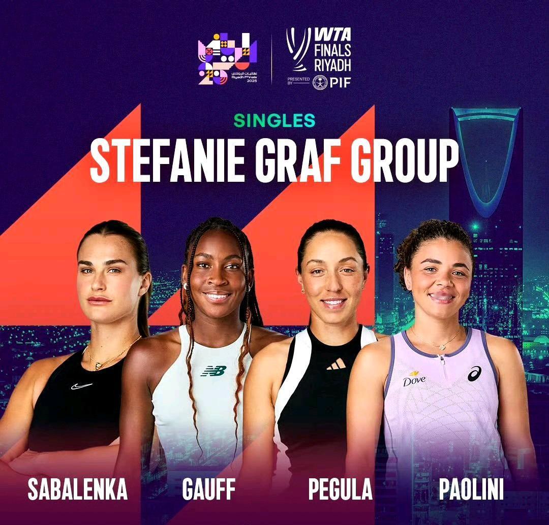 利雅得WTA年终总决赛单打分组。以全胜战绩夺冠的单打选手将获得523.5万美金奖