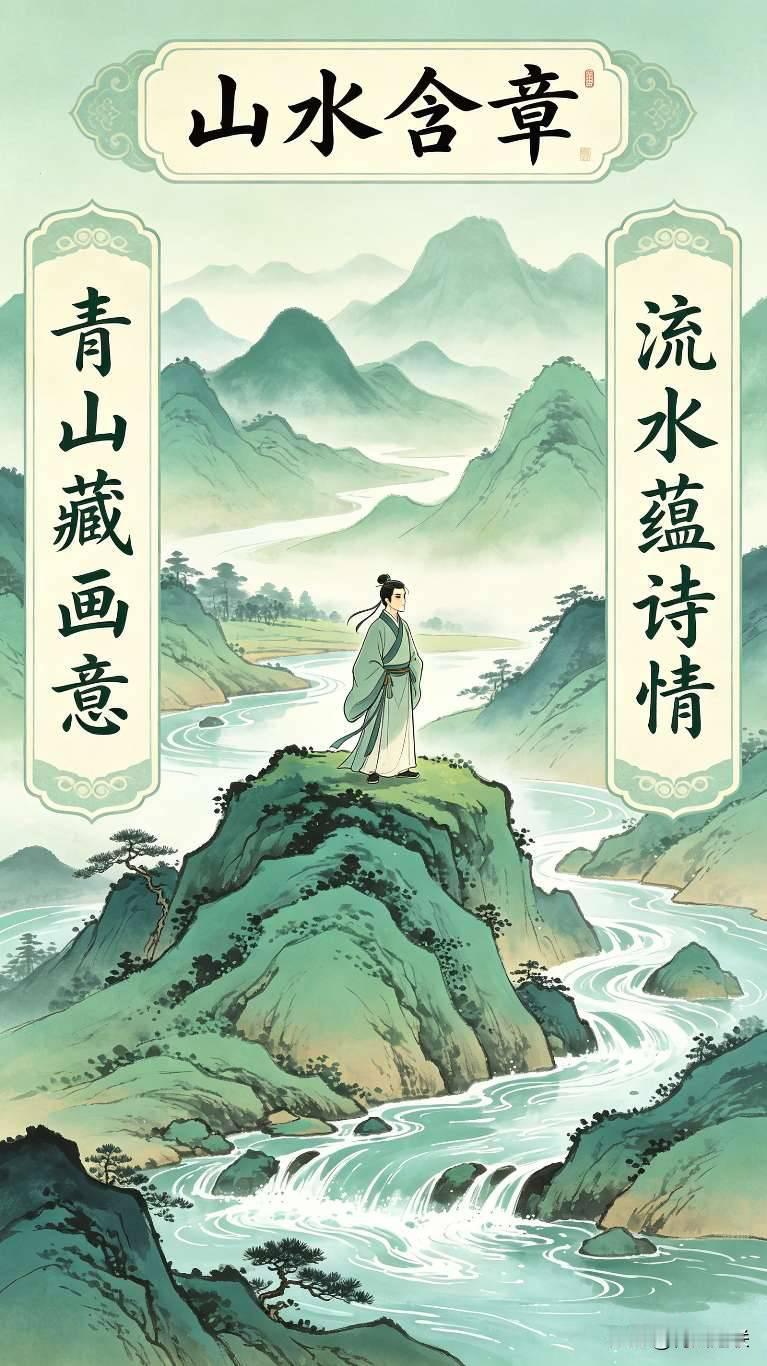 一山一景皆是诗，一草一木藏深情，好风景从不用刻意张扬，自有韵味在其中！对联