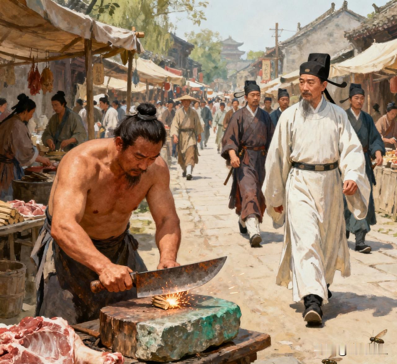 包拯54岁被贬途中，看见屠夫磨刀从不看刃，走出十步后下令：此人是高手，立刻收编入