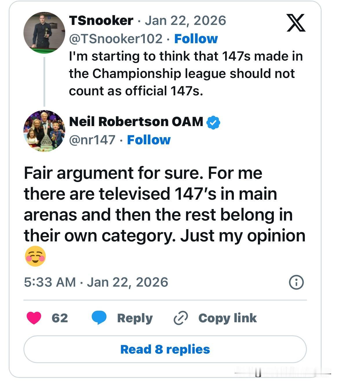 最近肖国栋、吴宜泽和赵心童先后在冠军联赛上打出147，但这并没有成为国外媒体头条