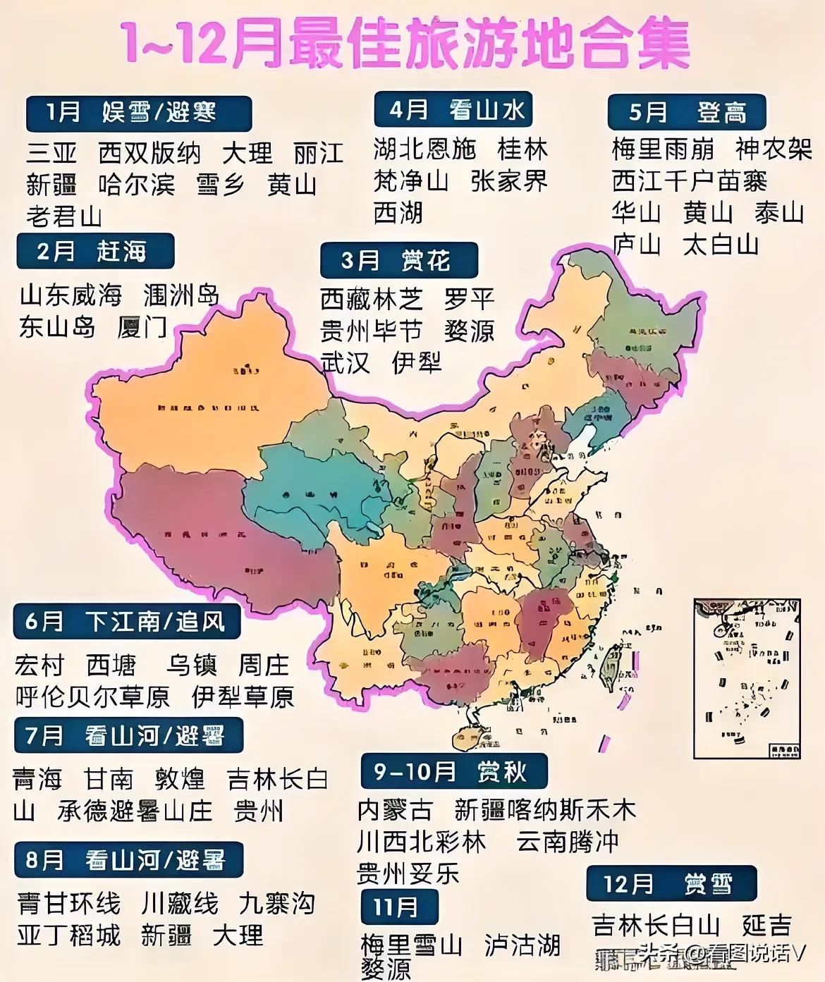 全国1-12月最佳旅游季节。如果你去的景点季节不对你跑出去一趟既花钱也浪费时间