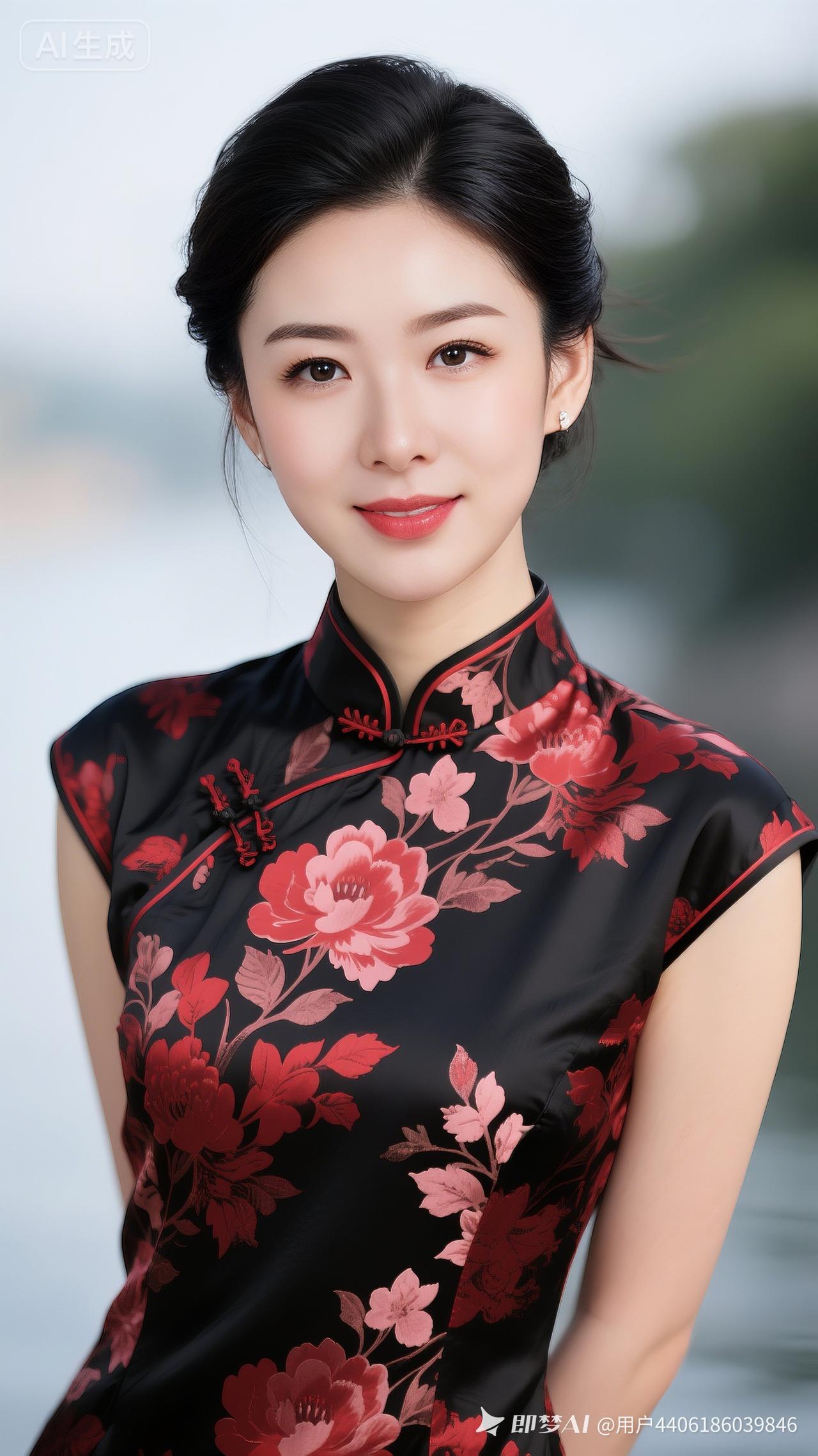 优雅黑红旗袍，尽显东方韵味！