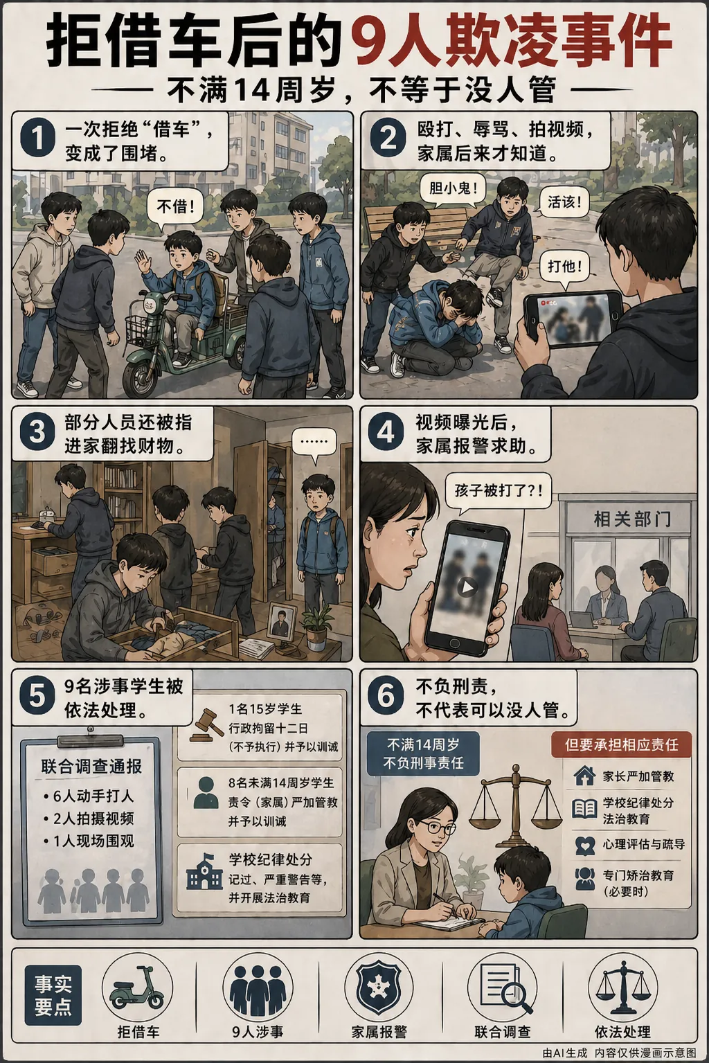 一图看懂：小学生拒绝借车遭9名学生殴打搜家最新进展：“入室抢劫”涉案人员不满1
