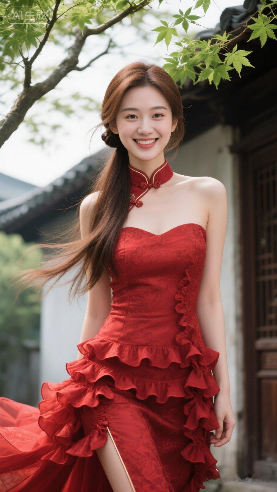 红衣美人，古风韵味，笑靥如花