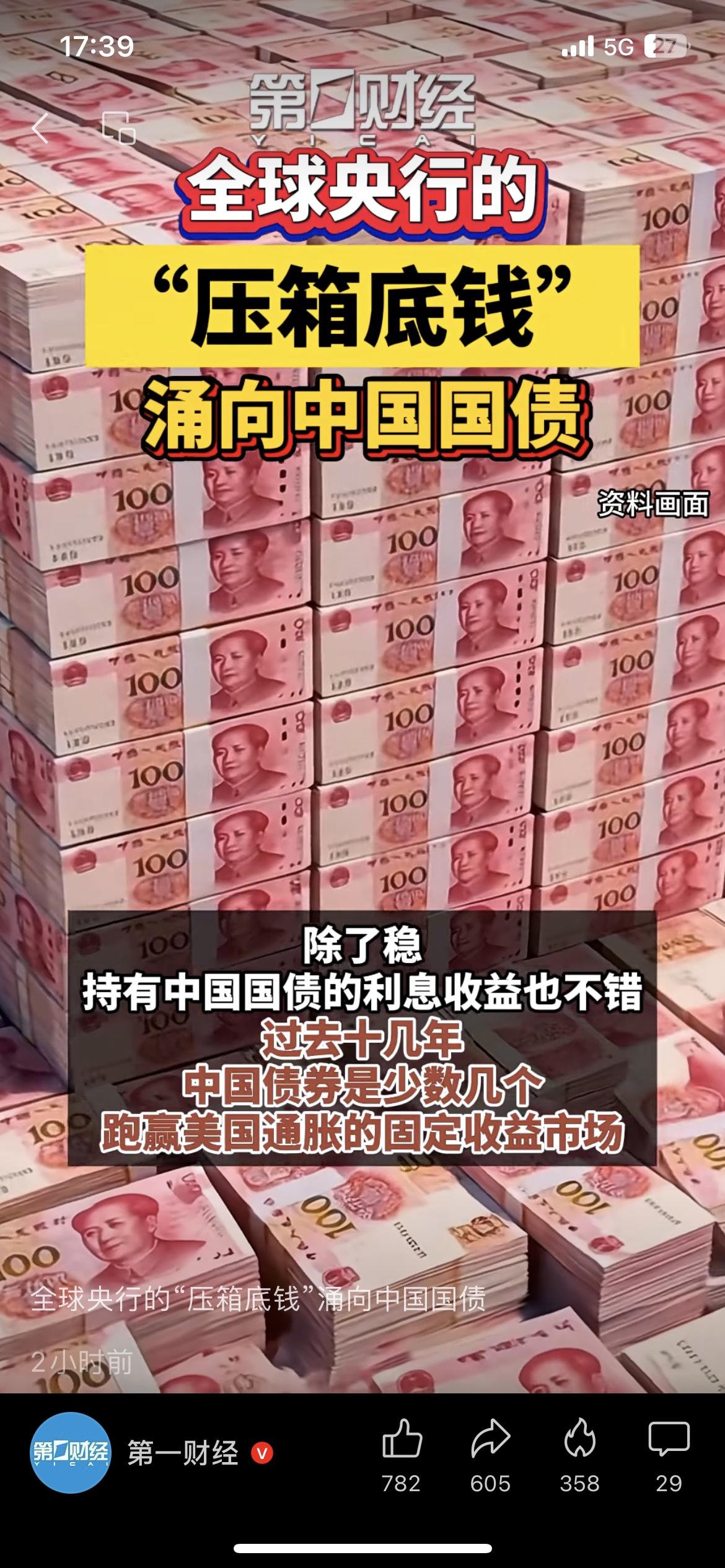 全球央行狂买中国债！跑赢通胀，稳到离谱全球央行的压箱底钱，正在大规模涌入中国