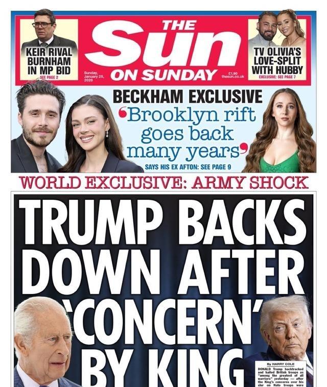 《太阳报》报道，美国总统特朗普昨天收回他之前发表的言论，并形容英军是“最伟大和勇