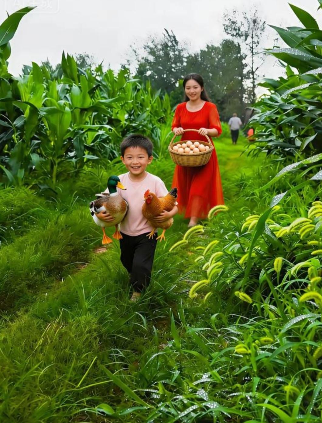 去奶家农村生活也挺好；菜能吃上新鲜的；鸡蛋都是笨鸡蛋；吃的口感不一样；
