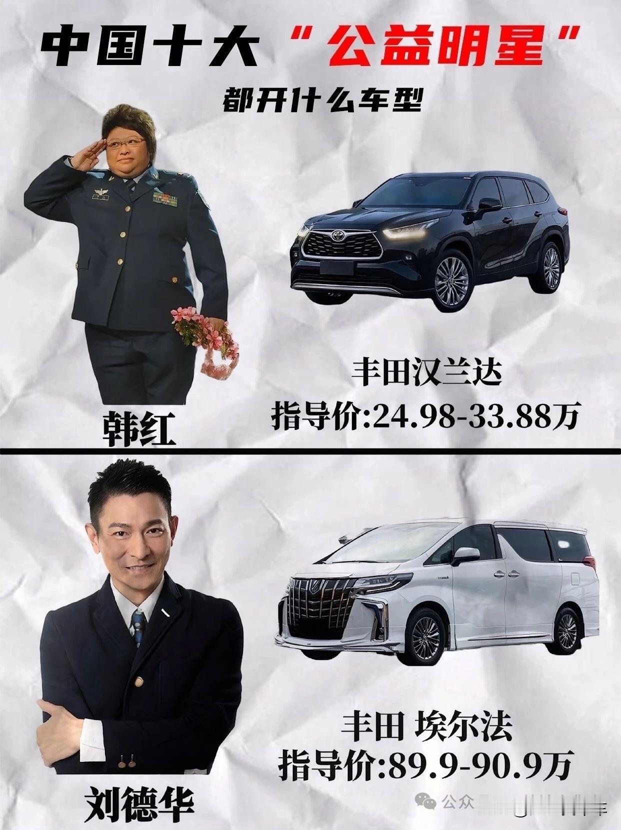 十大公益明星都开什么车？名人做公益明星车明星用车