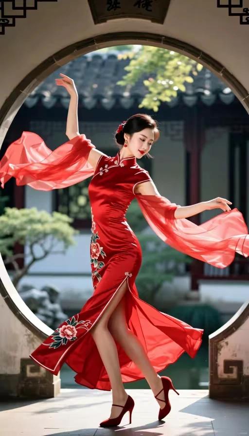 翩若惊鸿，宛若游龙。嫦娥寂寞，来到人间。这旗袍美人如从诗词中走出，美得动人心魄。