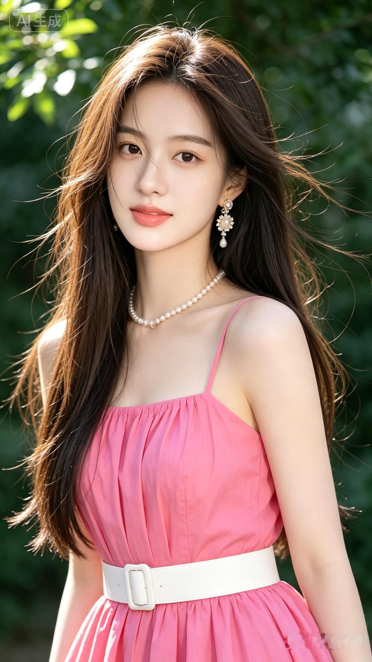 温柔粉裙少女，夏日清新自然美