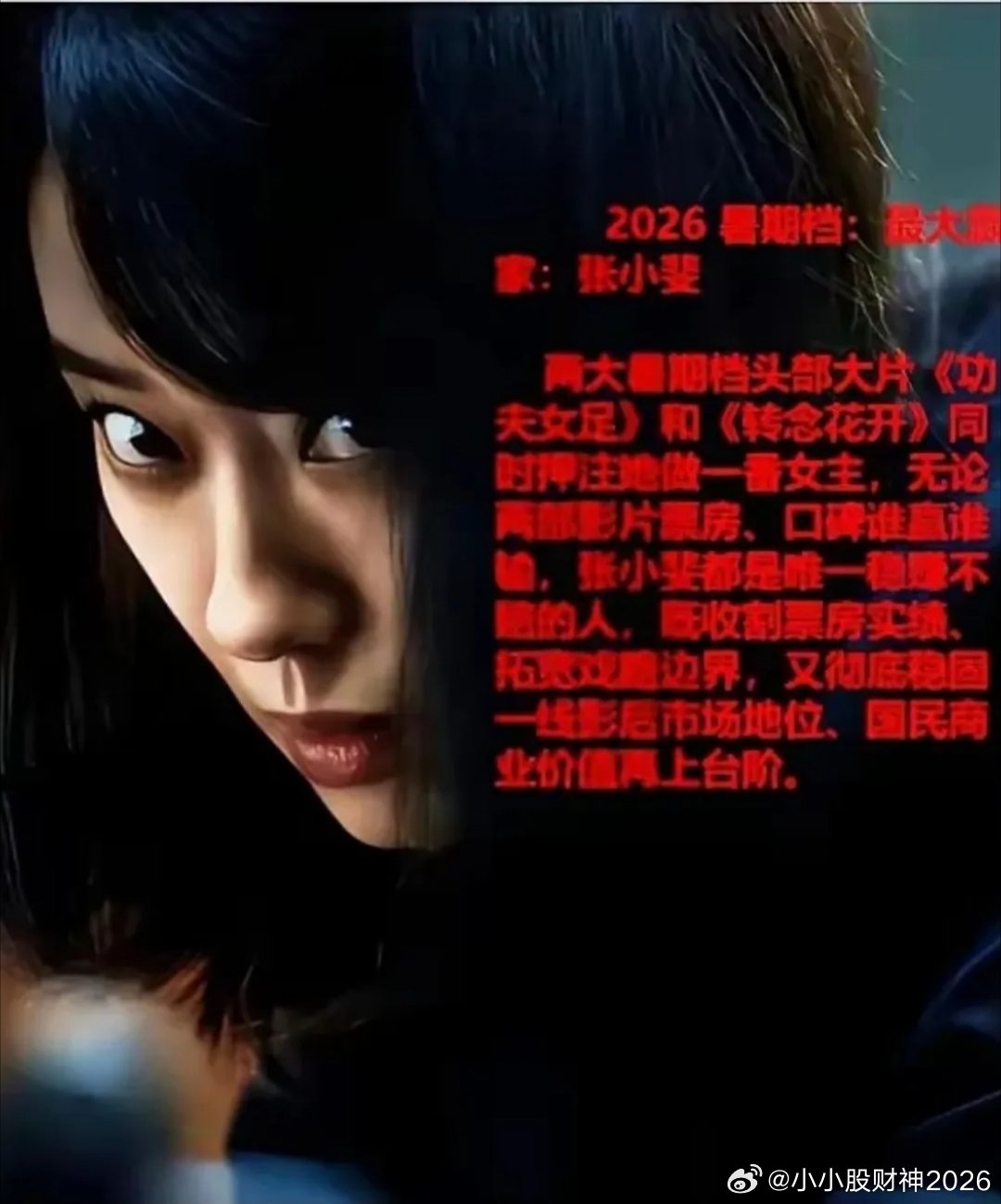 张小斐在《功夫女足》中的选择：签订零片酬协议，选择票房分成。影片总投资3.8亿，