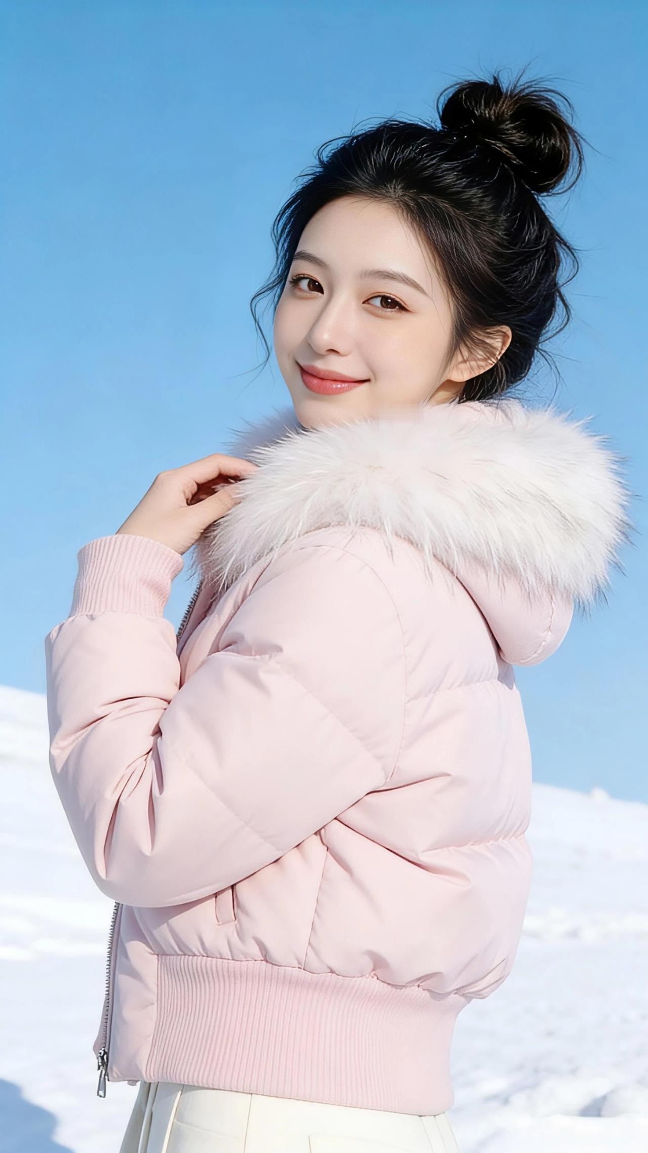 雪色里的粉樱雪把天地揉成了一片干净的蓝，风掠过肩头时，带着滑雪场清冽的凉。