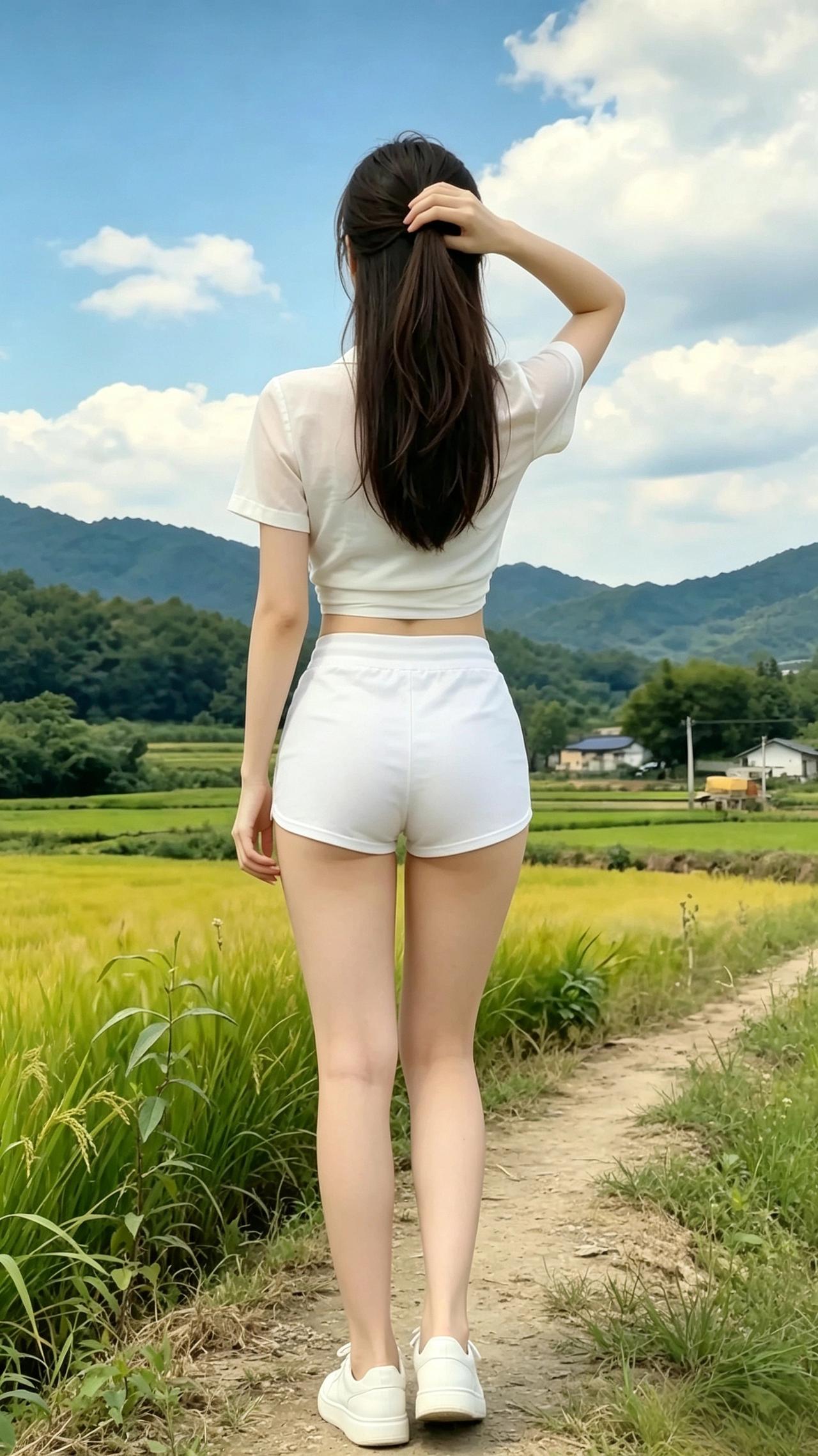 年轻东亚女生，简约清新夏日穿搭，白色短款系带透视短袖开衫，内搭白色修身小吊带，白