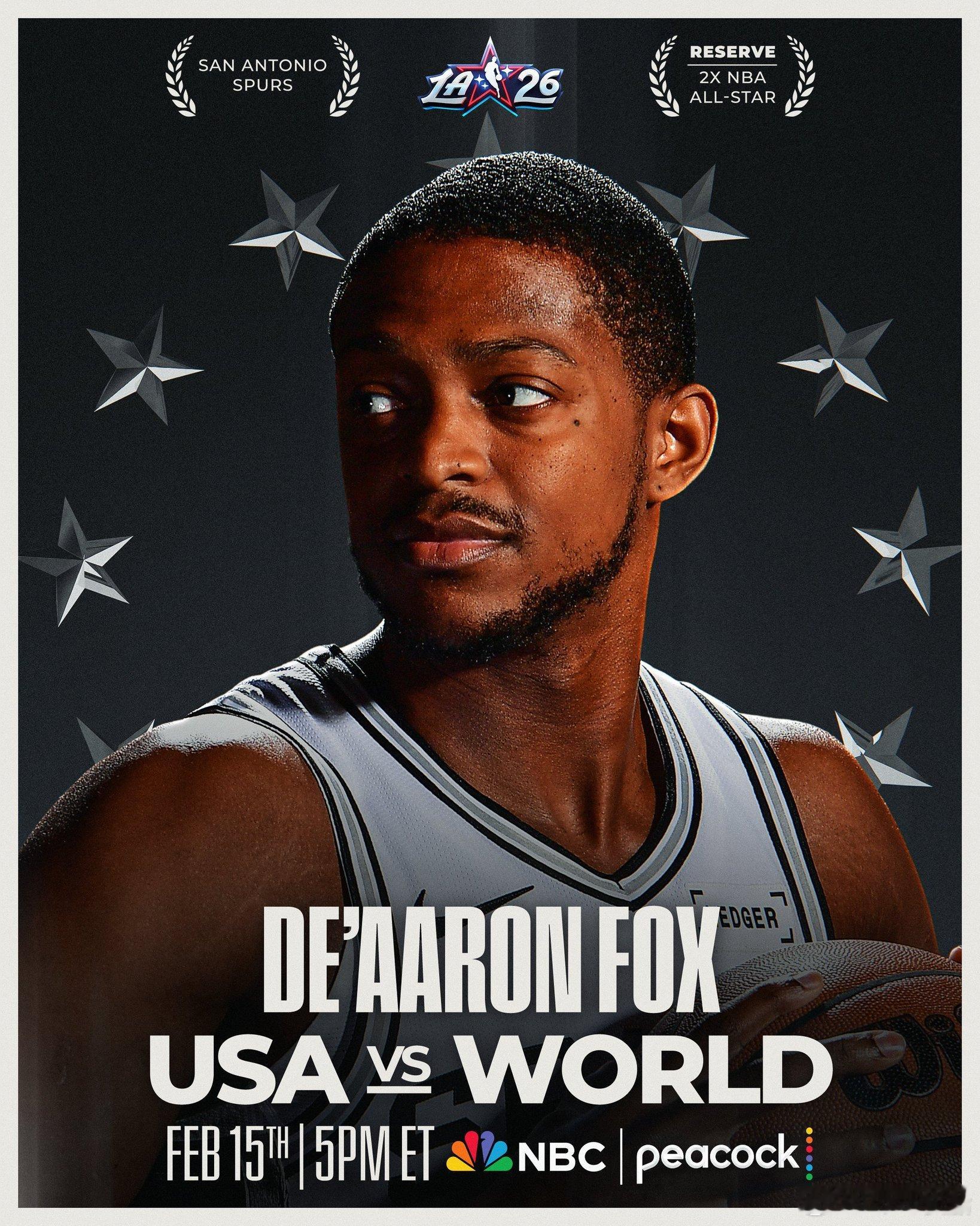 萧华指定马刺后卫福克斯递补雄鹿球星字母哥，出战2026年NBA全明星赛。福克斯将