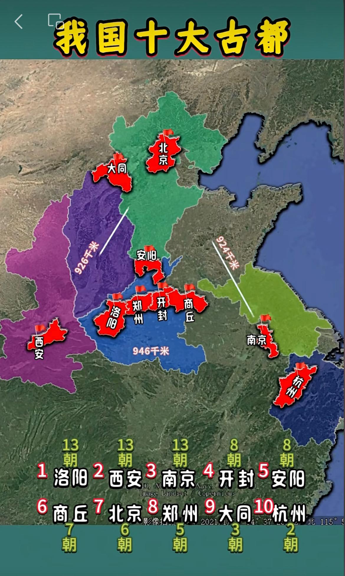 我国的十大古都。洛阳和西安是真猛啊，都是十三朝古都，后起之秀的南京也厉害，虽