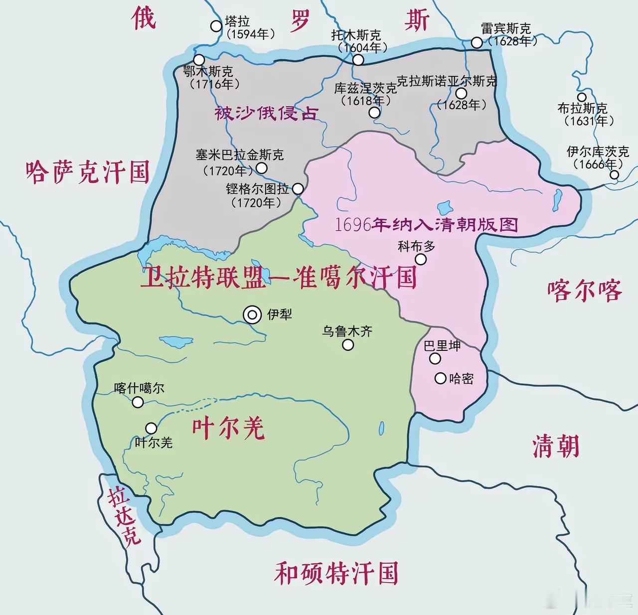 清朝和准噶尔的战争，如果将眼光放大到整个亚欧大陆，那就是中国和俄罗斯争夺土地的战