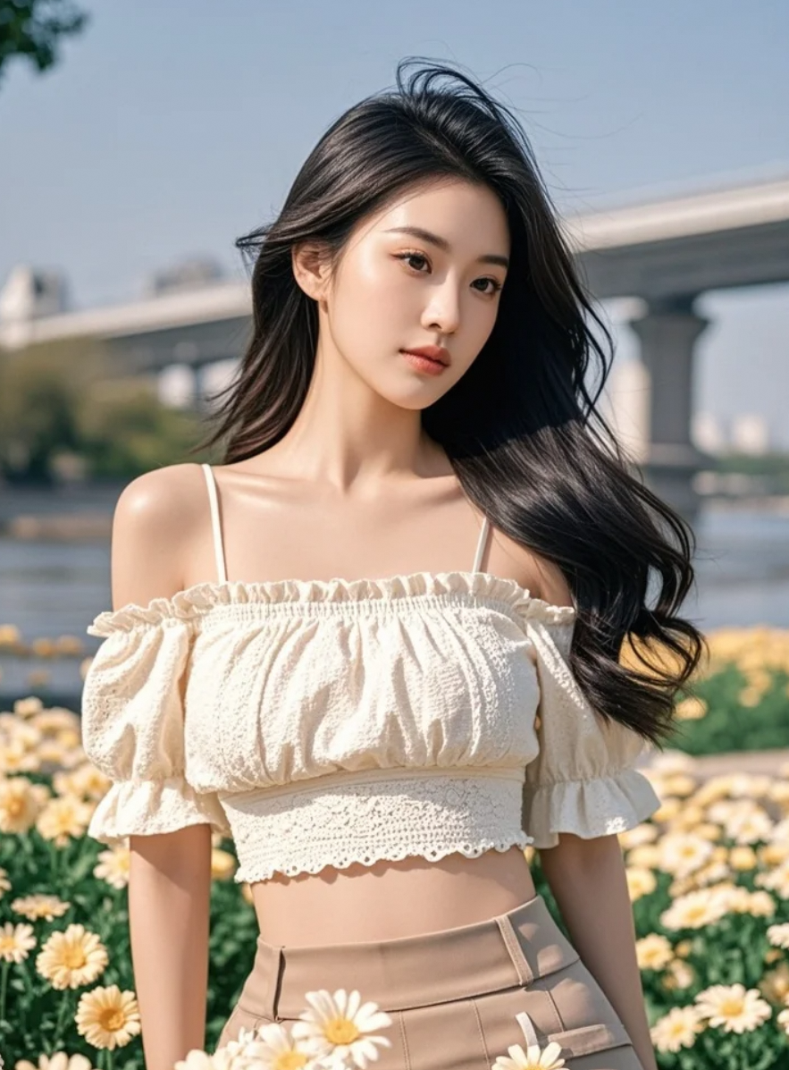 江水悠悠，她在花海中翩然如诗