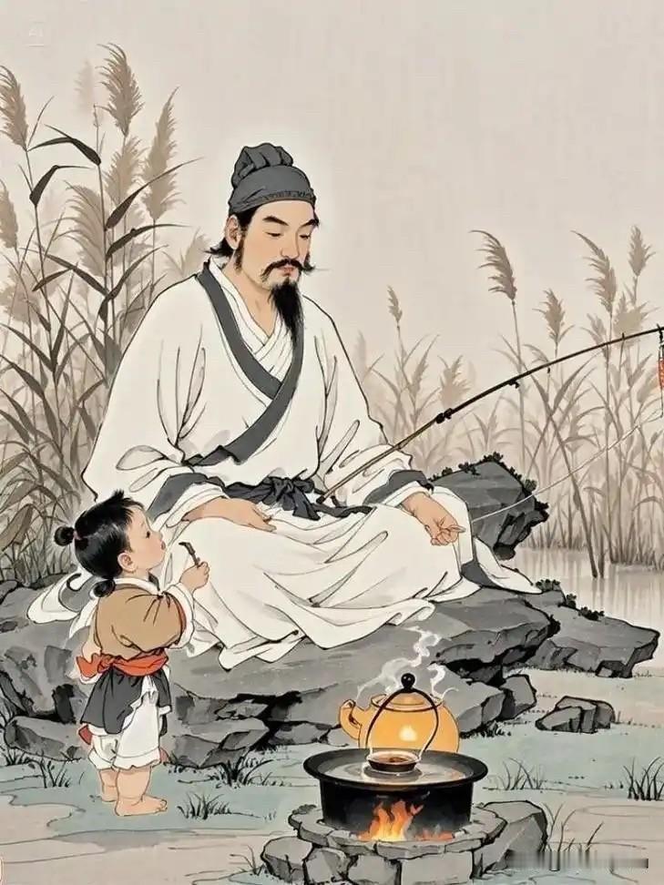 严子陵垂钓严子陵是刘秀少年时的同窗好友，学问比刘秀还好。后来刘秀做了皇帝