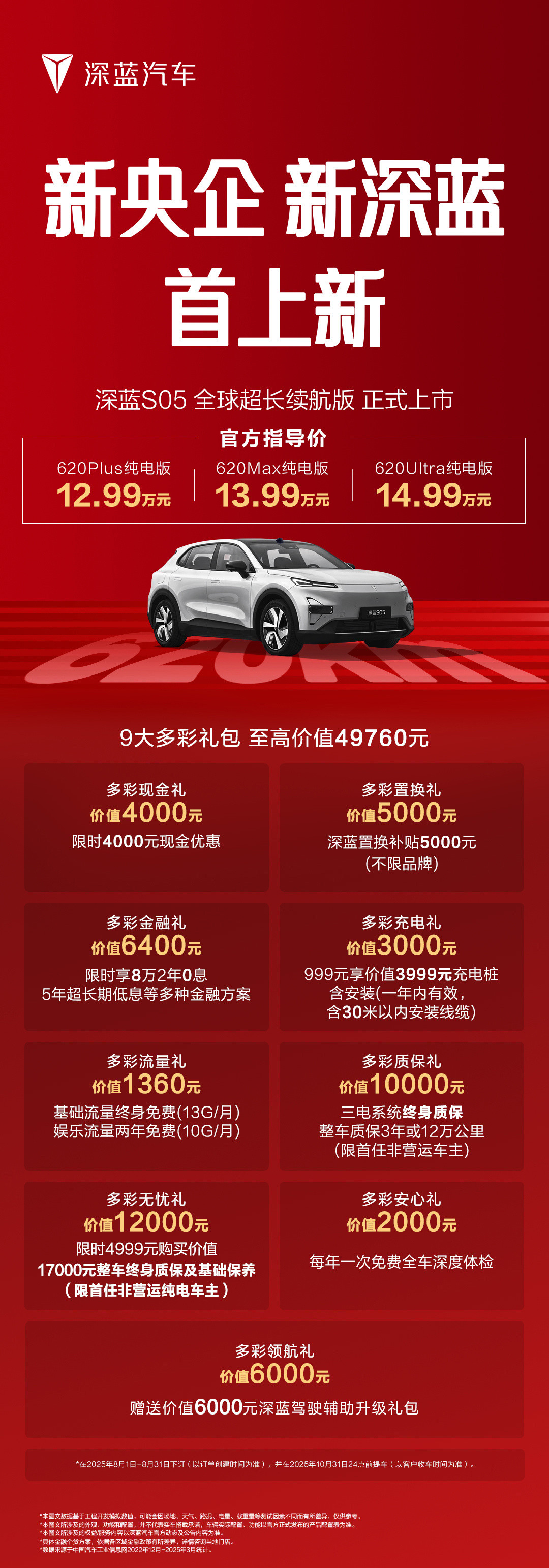 深蓝S05纯电620km长续航版上市十多万的价格就能买到纯电续航600km以上