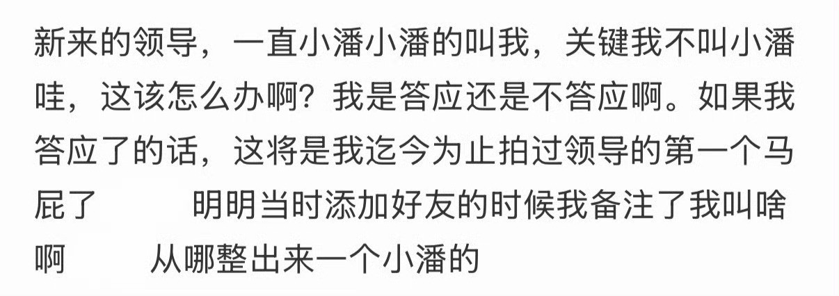 新来的领导，一直小潘小潘的叫我，关键我不叫小潘