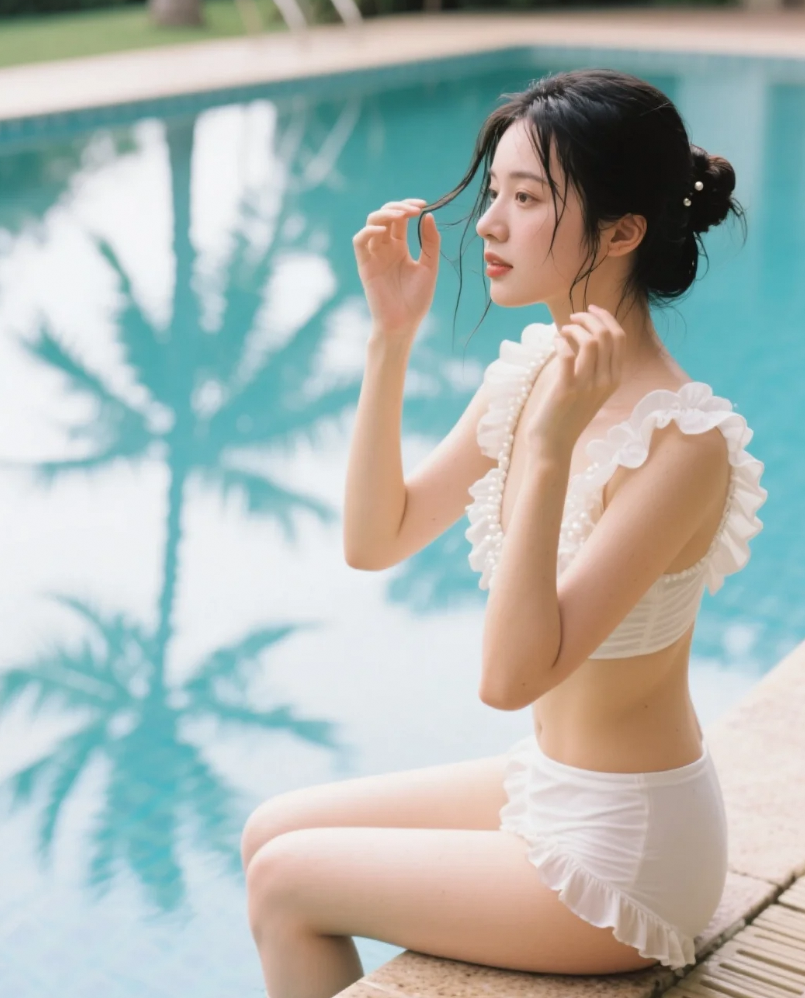 水花打湿发梢，美女与意外的清凉惊喜