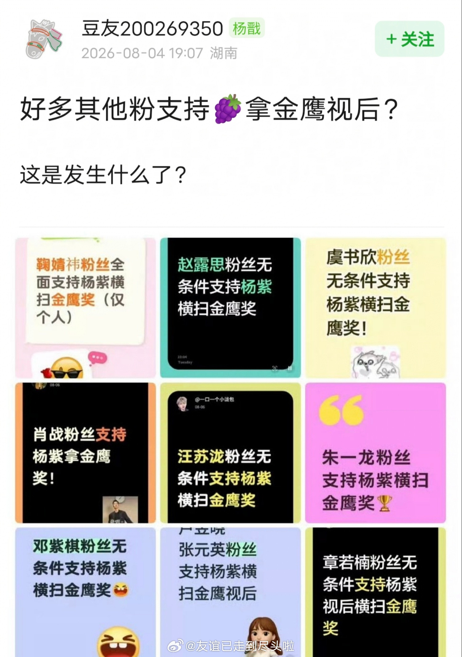 刷到好多其他明星的粉丝都在支持杨紫拿金鹰视后，这是发生什么了？金鹰奖金鹰奖提名
