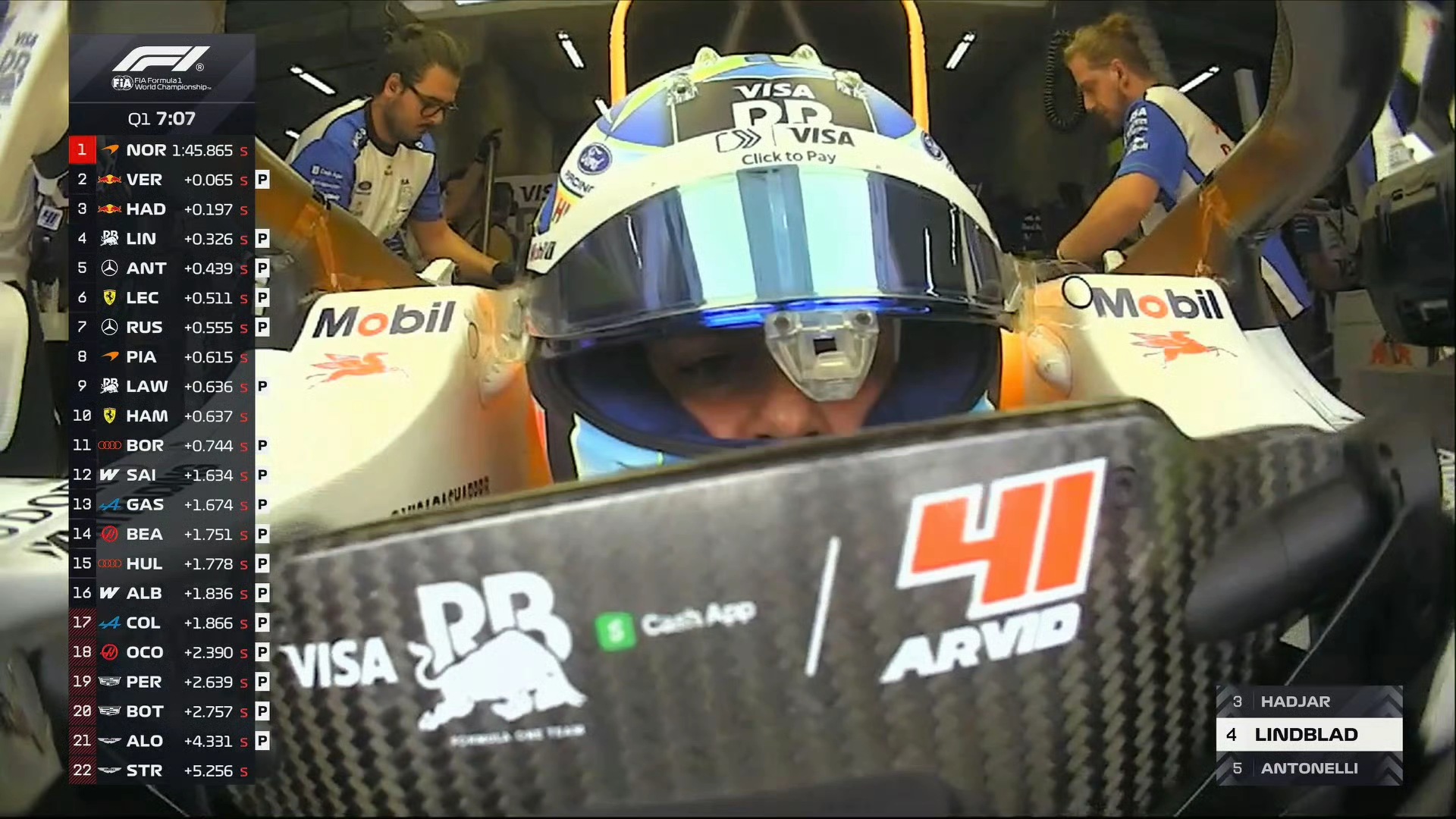F1比利时站排位赛: 安东内利夺杆, 维斯塔潘P2, 诺里斯P3