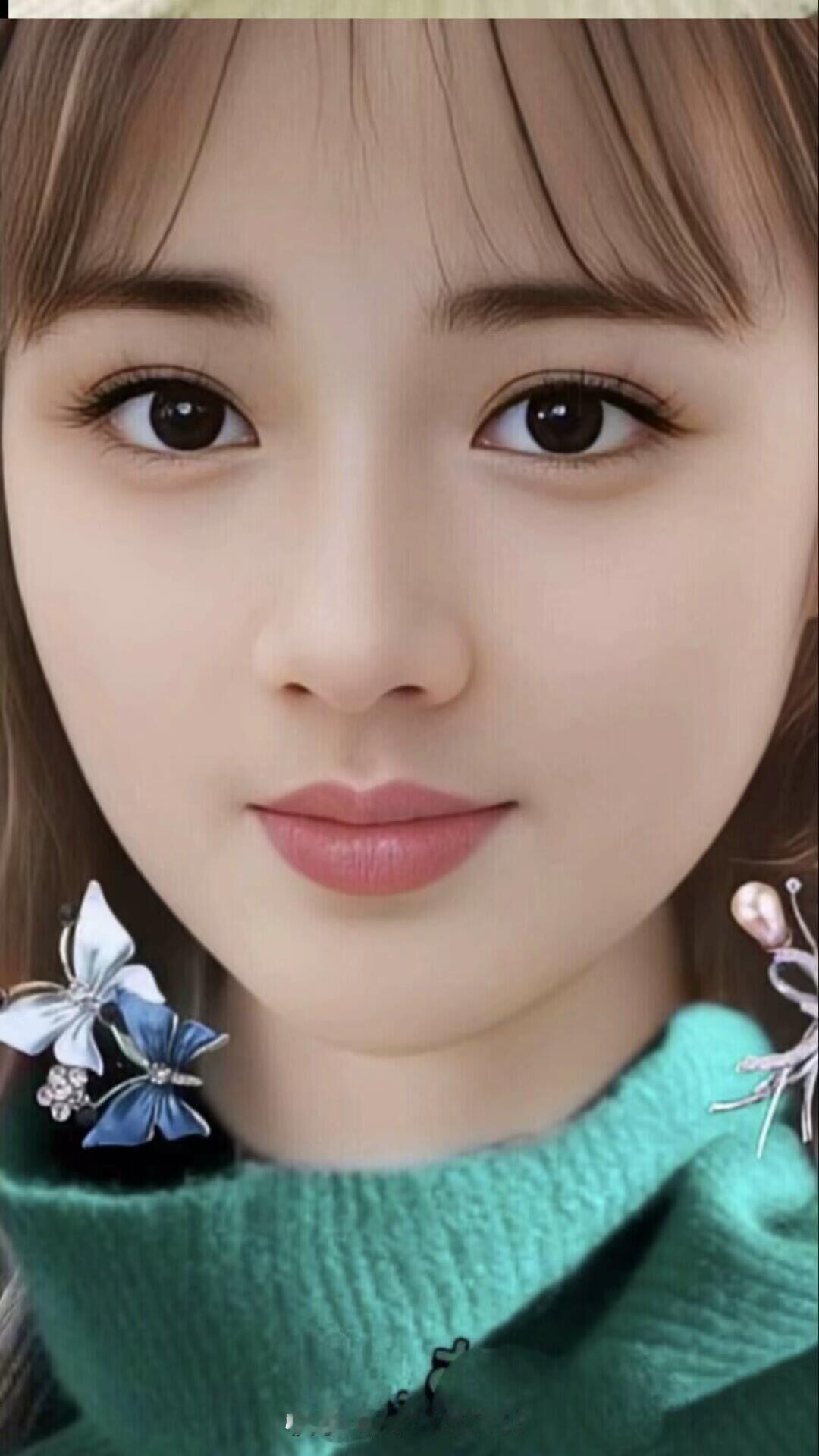 温柔甜美的少女，蓝花耳环点缀，清新自然。