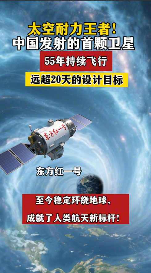太空耐力王者！中国发射的首颗卫星，55年持续飞行，远超20天的设计目标。东方红