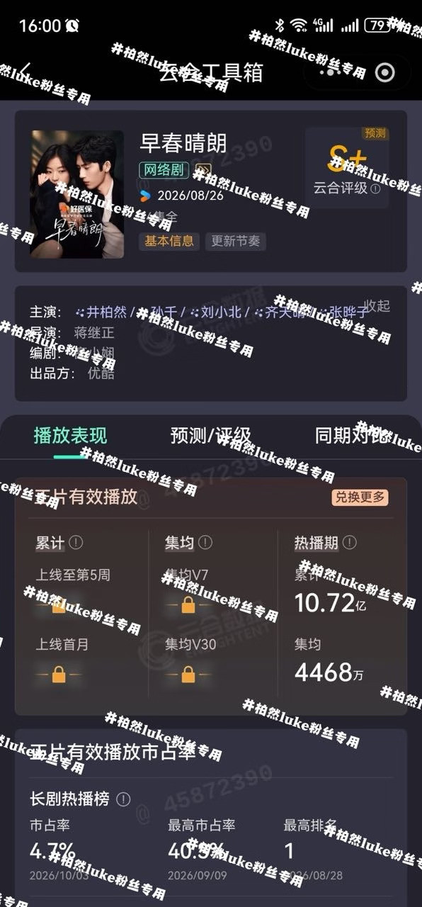 打败井柏然的还是井柏然现偶届严厉教父来啦！恭喜《早春晴朗》播出集均高达4468w！感谢井柏然Luke