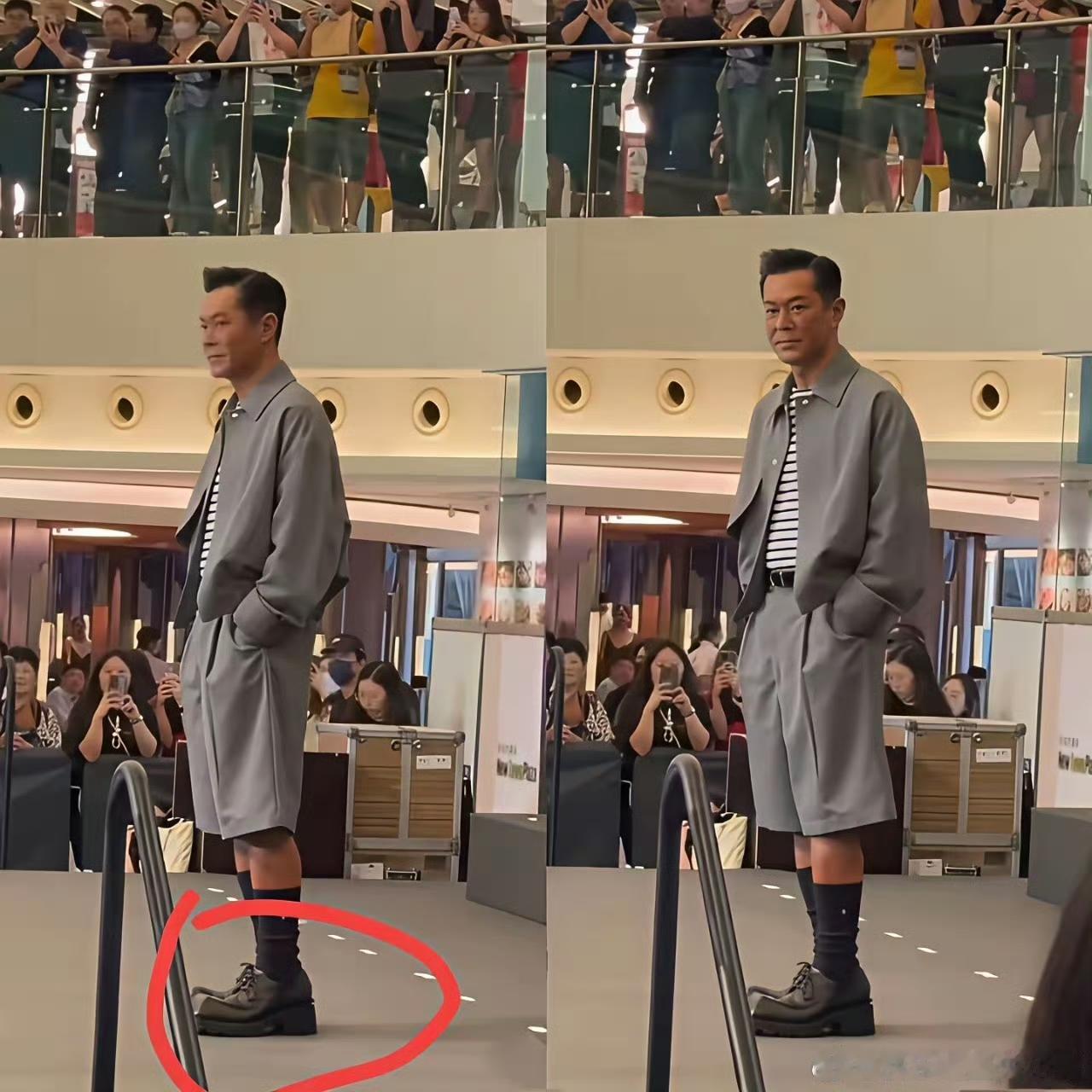 古天乐的这身造型我属实是看不懂，特别是这双鞋子，感觉给人一种头重脚轻的感觉，这样