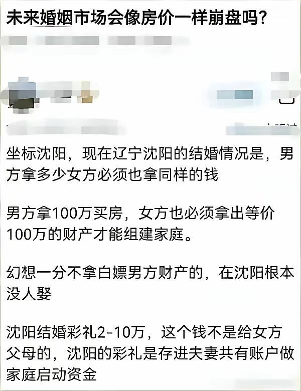 未来婚恋，无彩礼，双方父母共同出钱给小两口。
