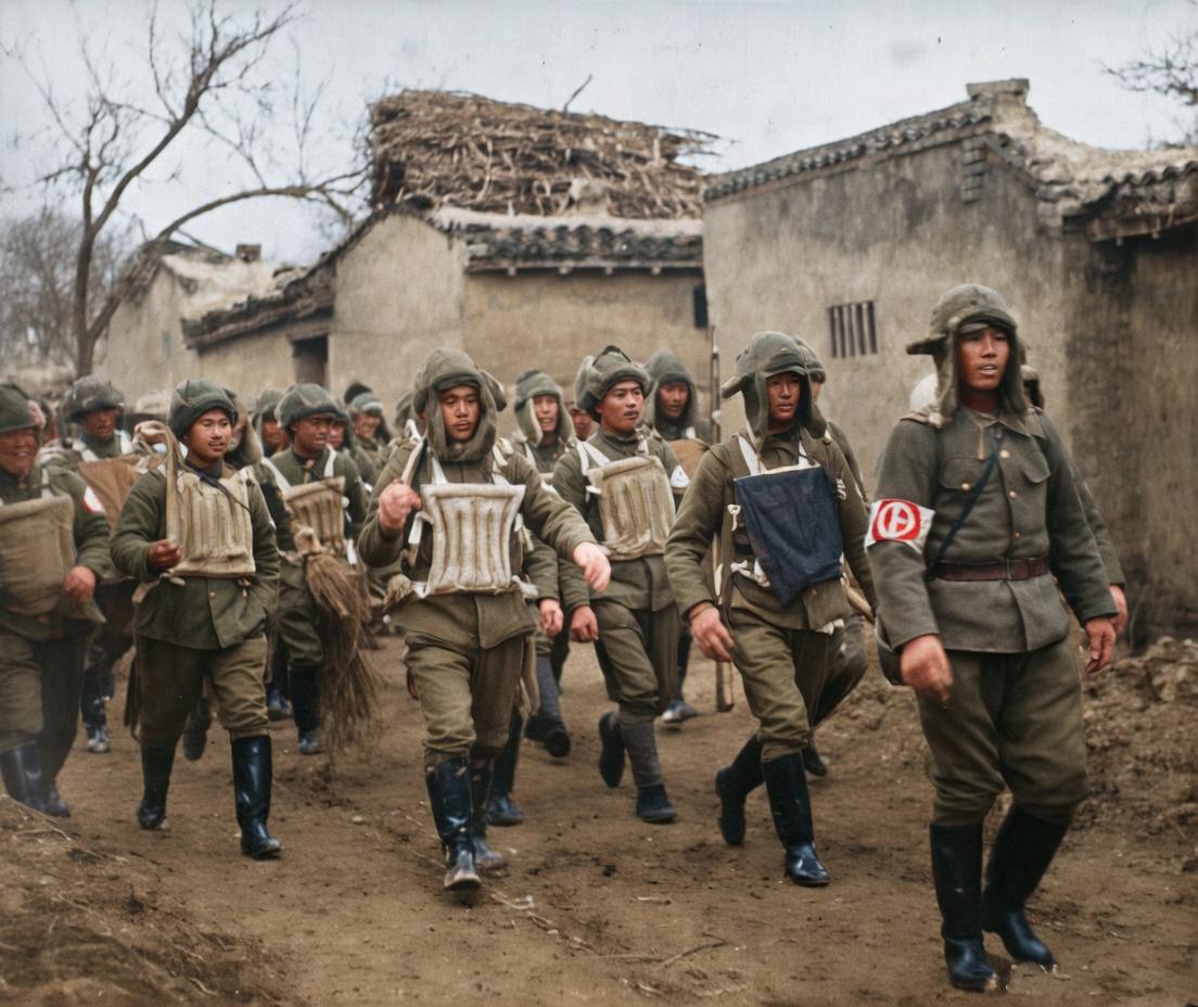 1937年12月23日，黄河岸边，日军须磨工兵队正列队准备渡河。这群侵略者毫无顾