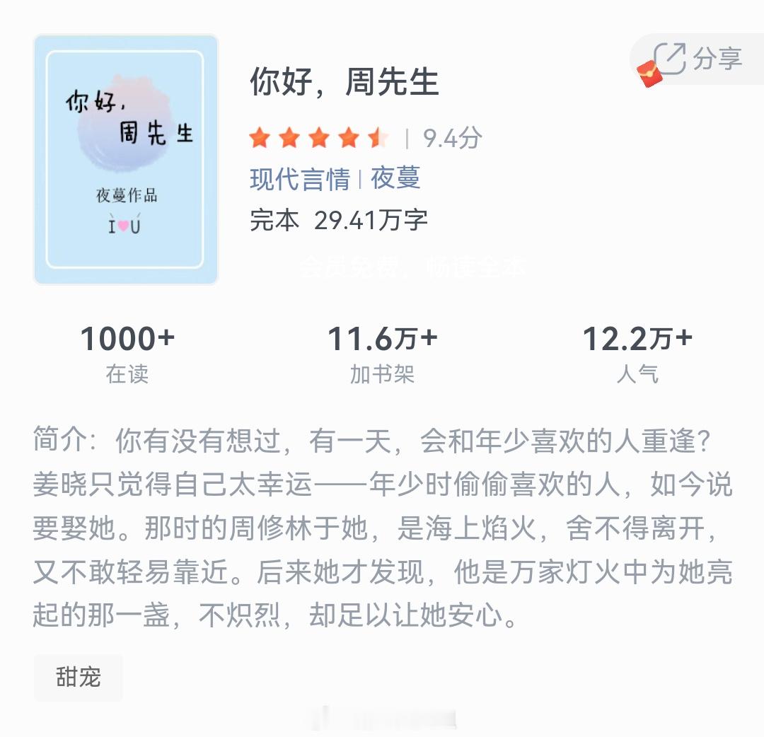 《你好，周先生》作者：夜蔓你有没有想过，有一天，会和年少喜欢的人重逢？姜晓只觉得