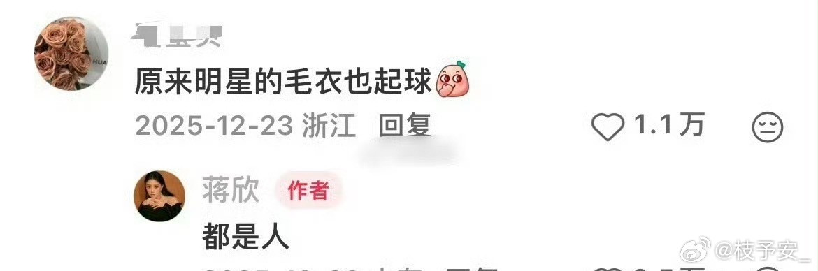 网友辣评蒋欣毛衣起球，蒋欣神回复看呆了