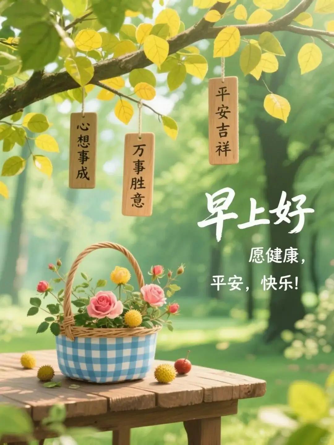 早安好心情，愿你平安吉祥，万事胜意！🌸🍃