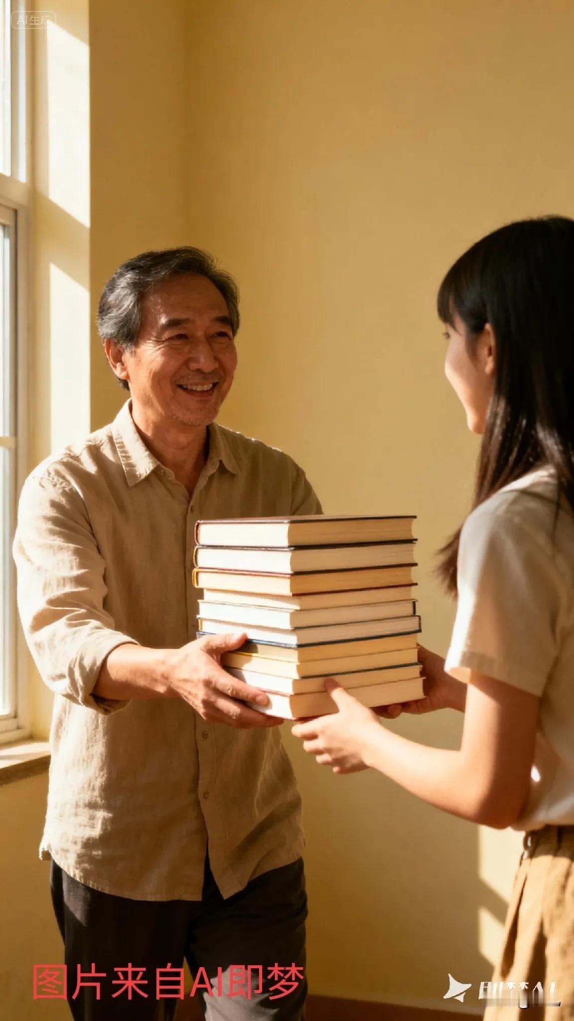 有一件特别纠结的事：老爸把我叫过去，托着一摞他写的书，当宝贝似的送给我，