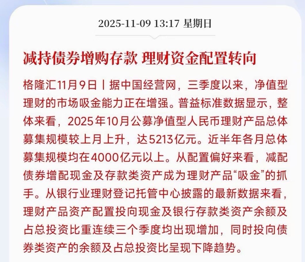 理财产品开始转向，居民开始相信股市从银行的数据看，居民的存款一直在增加，有意思的