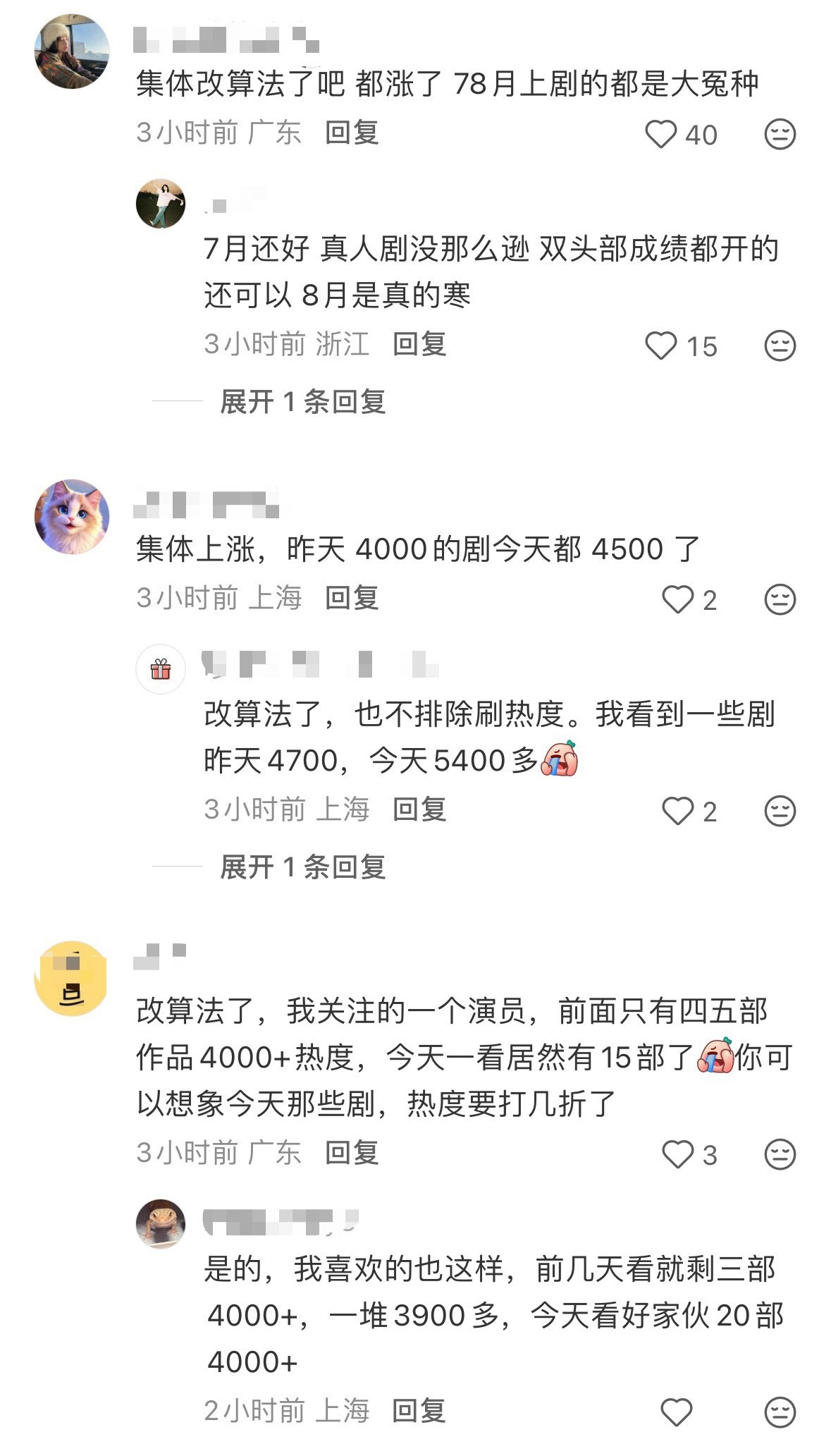 《好雨知时节》登顶热播榜快一个月了那些说改算法的，所有剧都涨了，也就不影响整体排