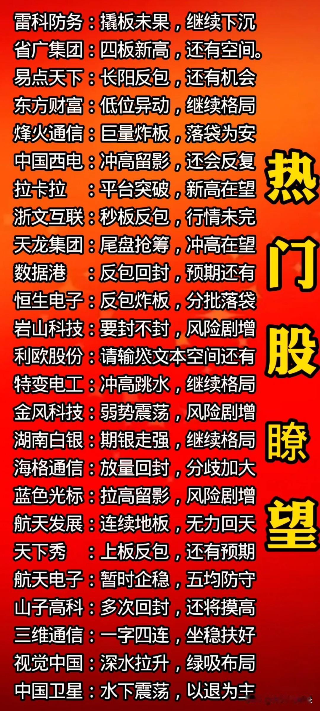 近期“热门人气龙头”瞭望+欣赏。很多标的，机会来了，挡都挡不住。