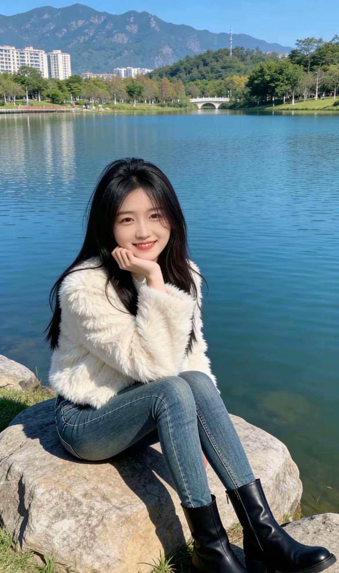 阳光下的少女，湖畔的温柔时光